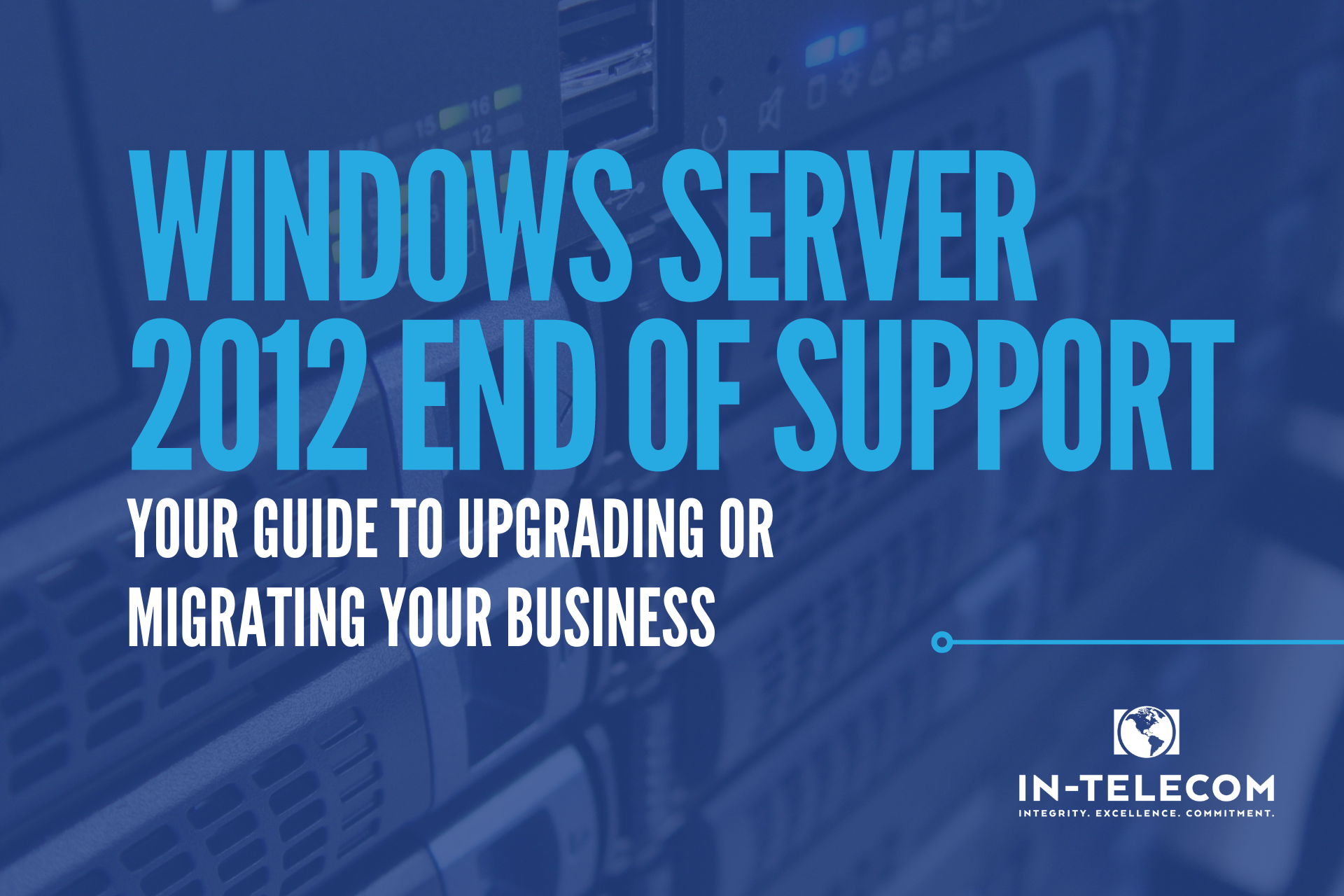 Image of a server with text saying "Windows Server 2012 End of Support"