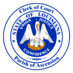 Official seal of the ascension parish clerk of court, of the State of Louisiana, representing a government entity that In-Telecom proudly serves.