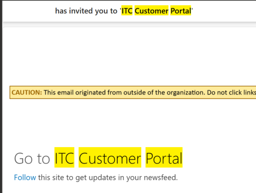 ITC Customer Portal Invitation Email